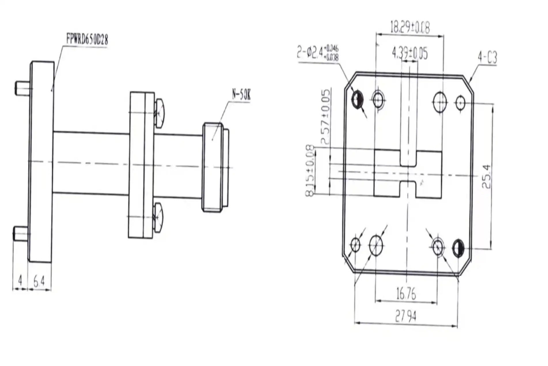 End Launch Double Ridged WG To Coaxial Adapter